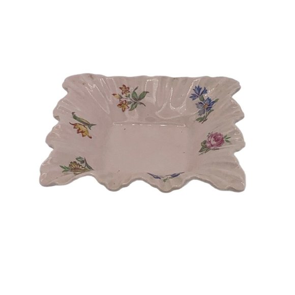 Adderley Bone China Trinket Dish 4" Pink Green Floral Design Made in England - Picture 1 of 4